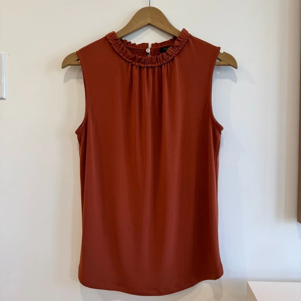 Ann Taylor Orange Ruffled Sleeveless Blouse - Picture 1 of 4